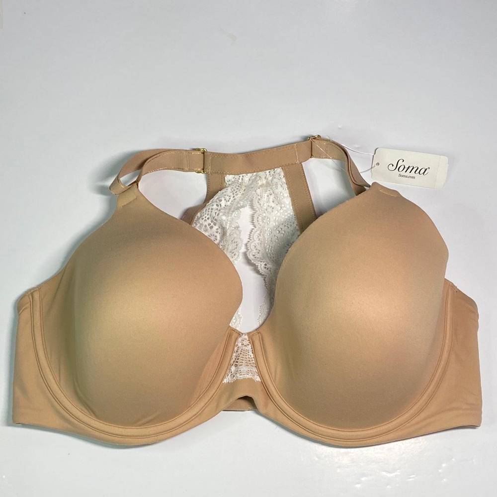 New Soma Padded Bra 40DD Nude Embraceable FC Geo Lace Racerback